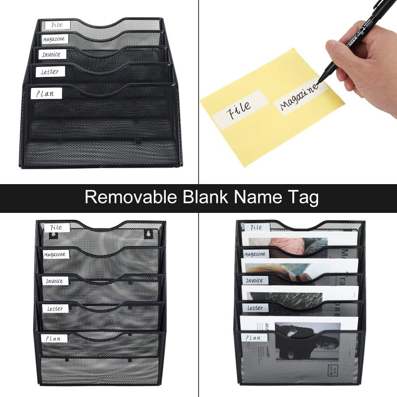 PAG Hanging Wall File Holder Mail Organizer Wall Mount Document Letter Rack, 5-Tier, Black - Image 4